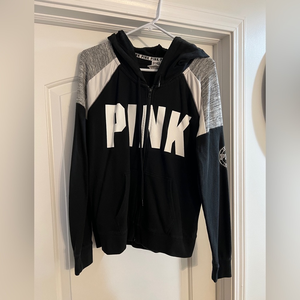 PINK black grey and white full zip up sweatshirt